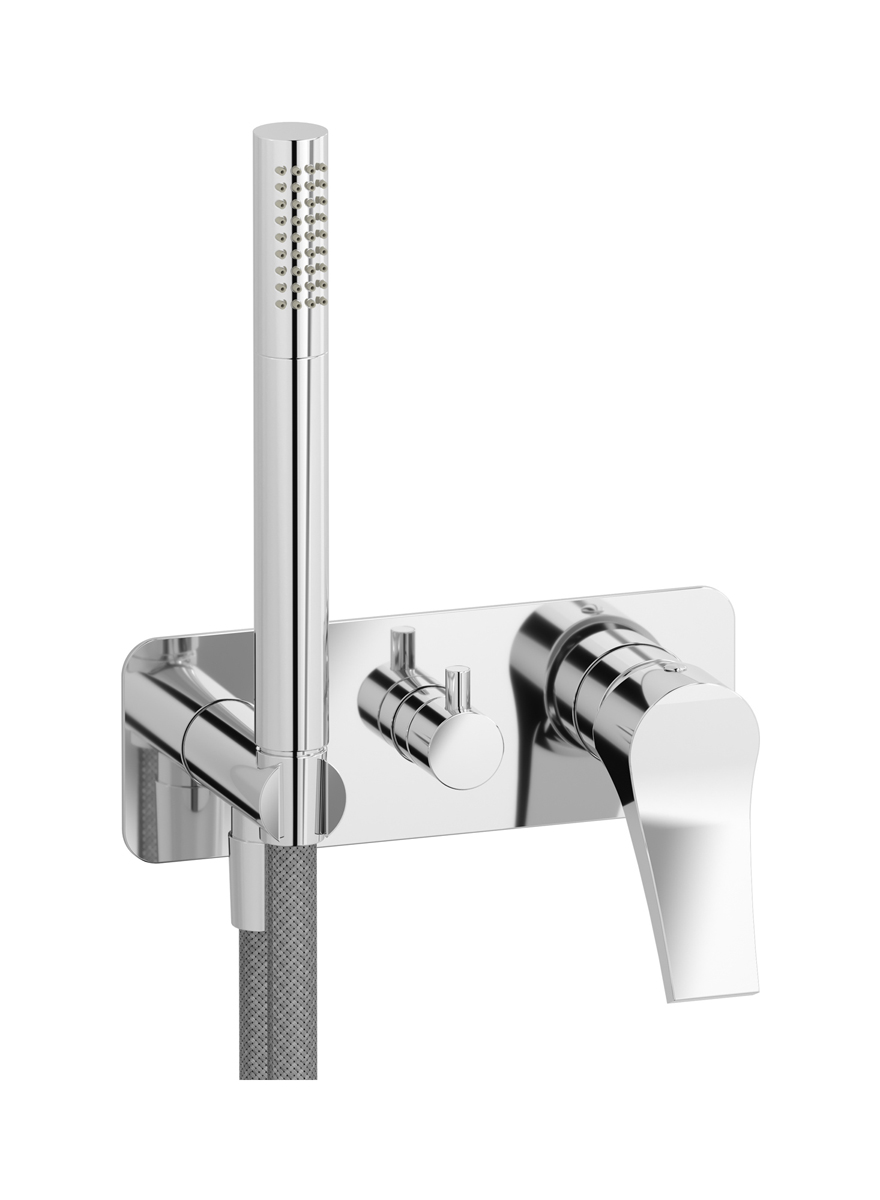 Внешние части встроенного в стену смесителя на 2 потребителя в комплекте с душевым гарнитуром. WE ARE IB tw210np Chrome Twitter