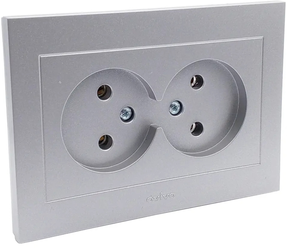 90802116 Розетка двойная встраиваемая Ovivo Grano 400-100300-908 цвет серебро STLM-0388890