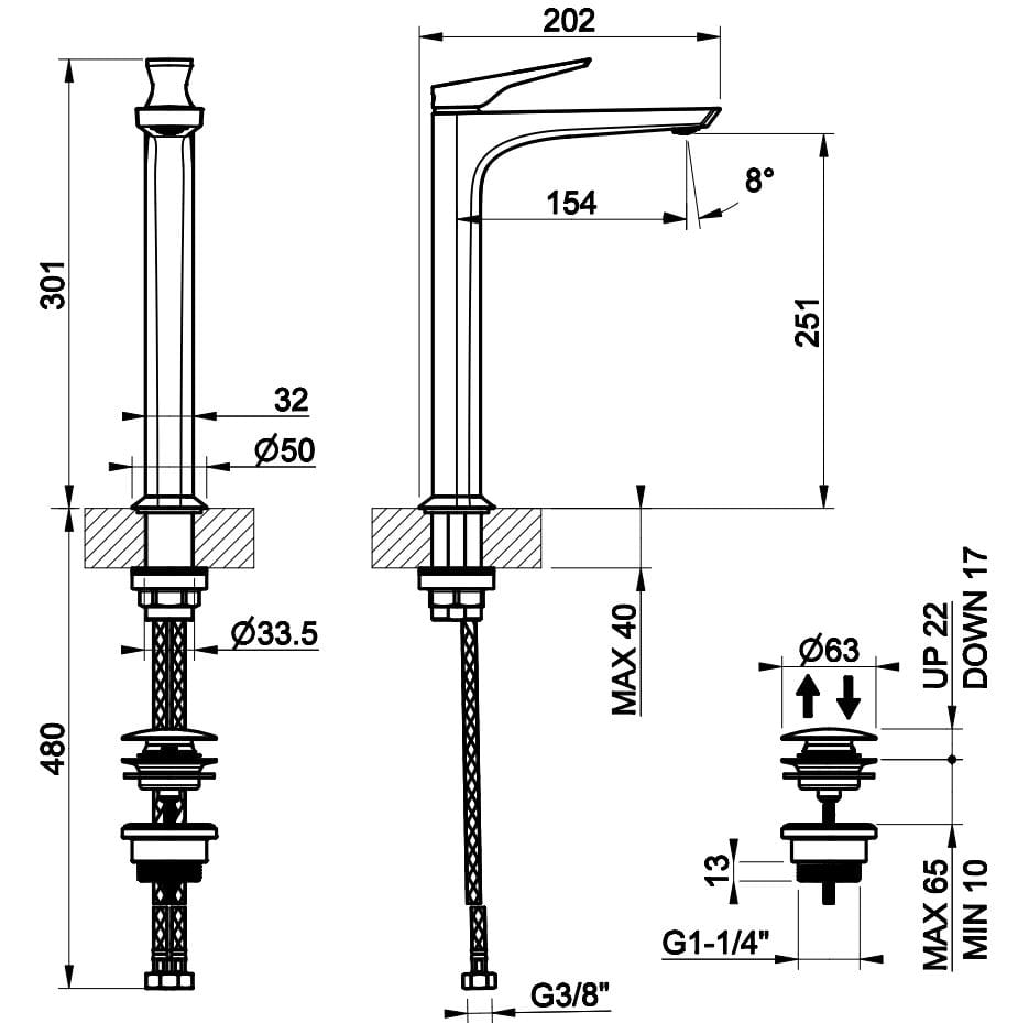 Высокий смеситель для раковины из хромированной латуни со сливом Gessi вентилятор ARCH-00111464 - Вид №3