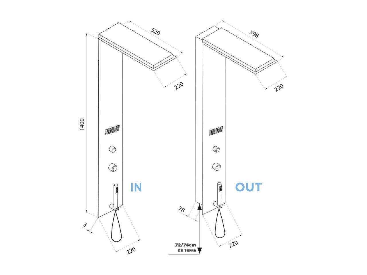 Душевая панель из нержавеющей стали с ручным душем и переключателем Cropelli Quadro ARCH-00098721 - Вид №17
