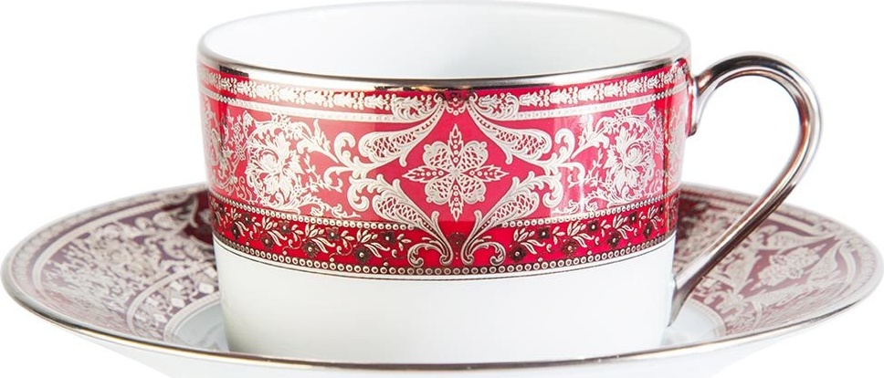 10571315 Haviland Чашка чайная с блюдцем 200мл "Матиньон" (вишневый, платиновый декор) Фарфор, Керамика 