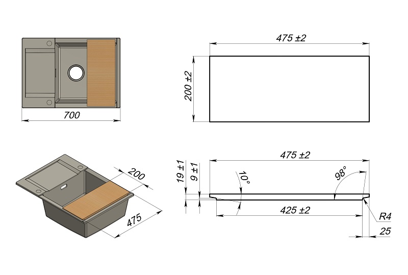 ES-7003, АРКТИК (БЕЛЫЙ), кухонная мойка, кварц, ESTETICA GRANULA 7003-ST257 - Вид №4