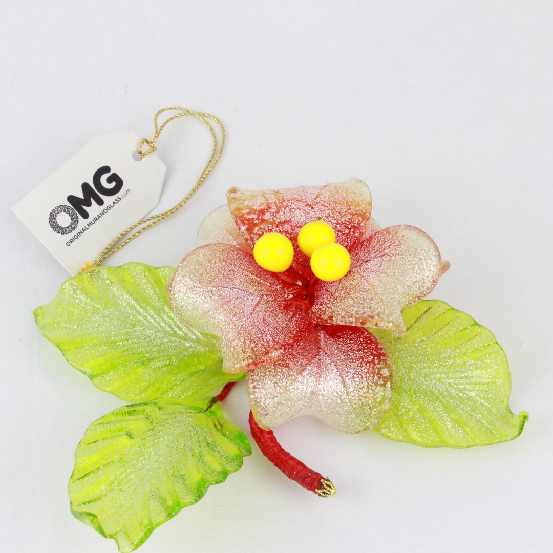 1550 ORIGINALMURANOGLASS Красно-белый цветок из муранского стекла 12 см  - Вид №1