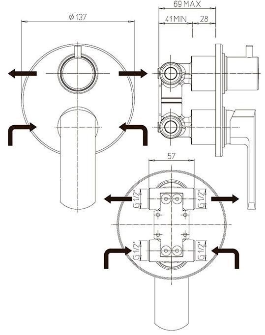 Paini Ovo 86CR6911 смеситель встраиваемый для душа с дивертором - Вид №2