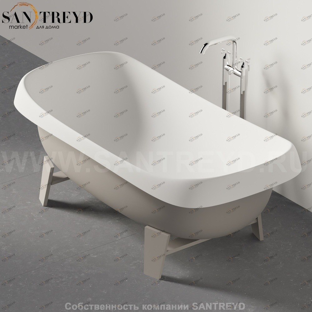 Ванна свободностоящая PEAR CUT серая на сером каркасе Agape AVAS0922ZLL