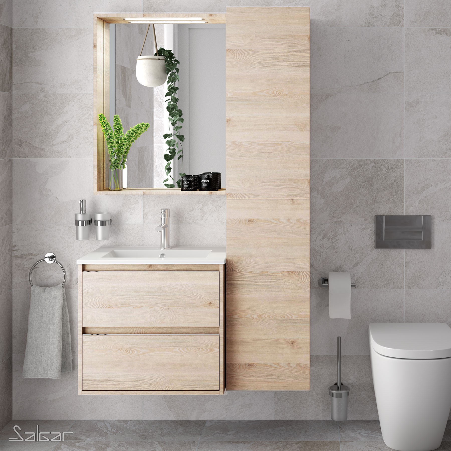 22831 SALGAR Колонна АЛЬЯНС 1600 двусторонняя 2-дверная нажимная NATURAL 350 x 1600 x 349 мм Естественный  - Вид №3