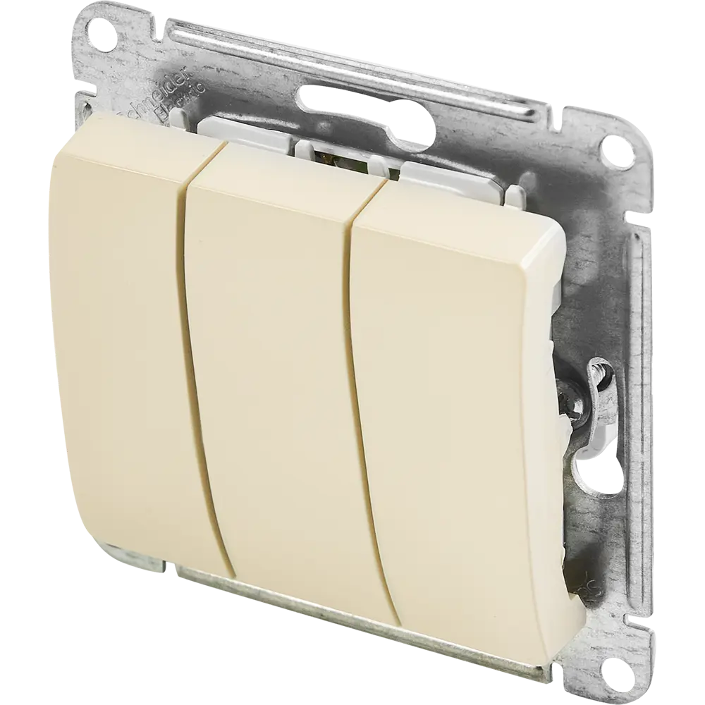 Schneider Electric Glossa — трёхклавишный выключатель в бежевом исполнении 86710482 STLM-0070852