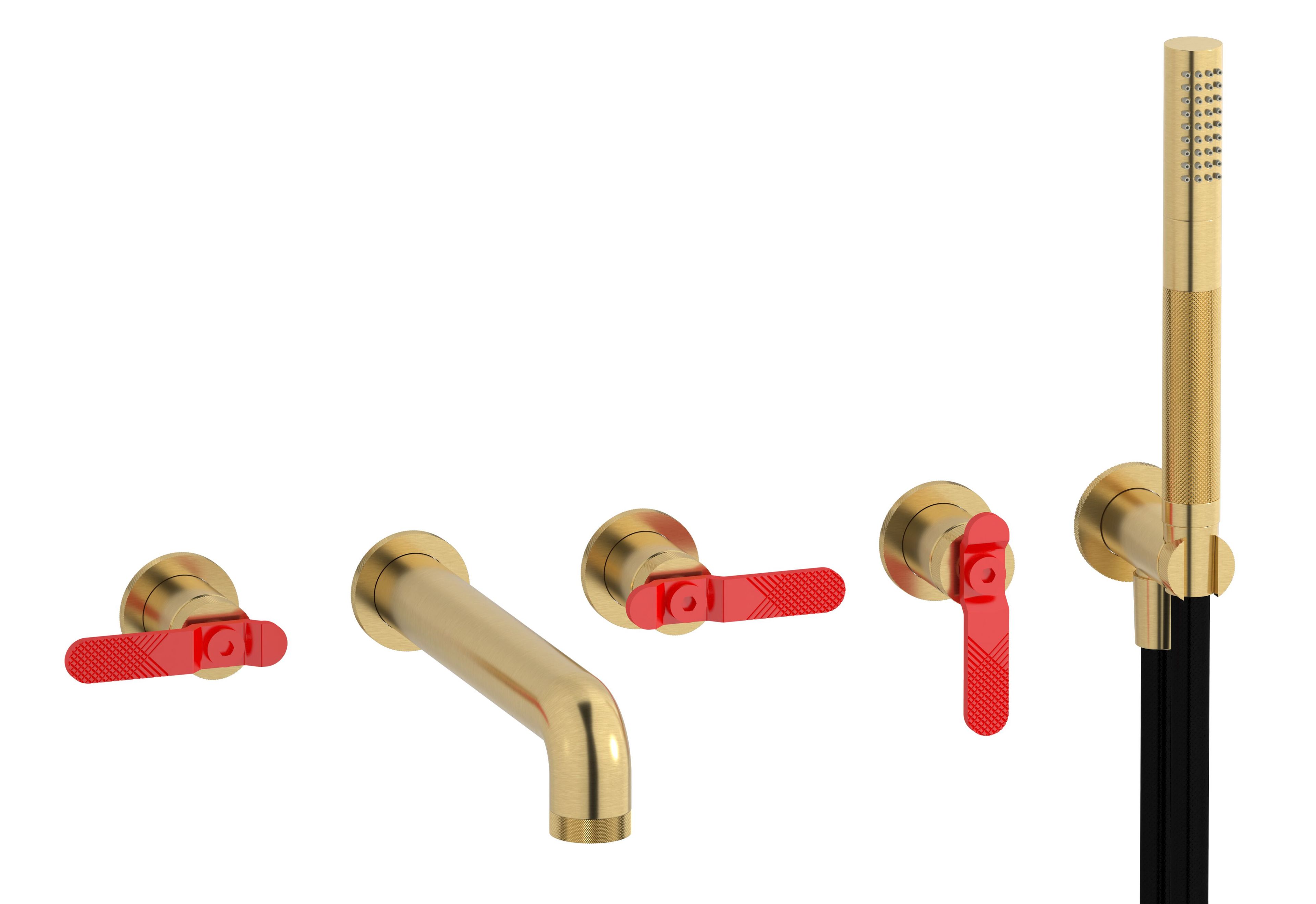 Настенный смеситель для ванны с 5 отверстиями и ручным душем IB Bold ARCH-00142517 - Вид №15