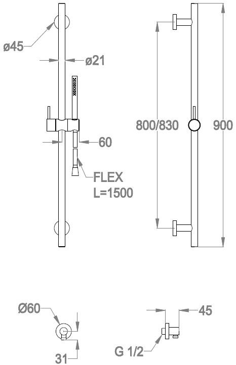 Fir Italia Направляющая из нержавеющей стали с ручным душем Cleosteel 48 4800981 - Вид №1