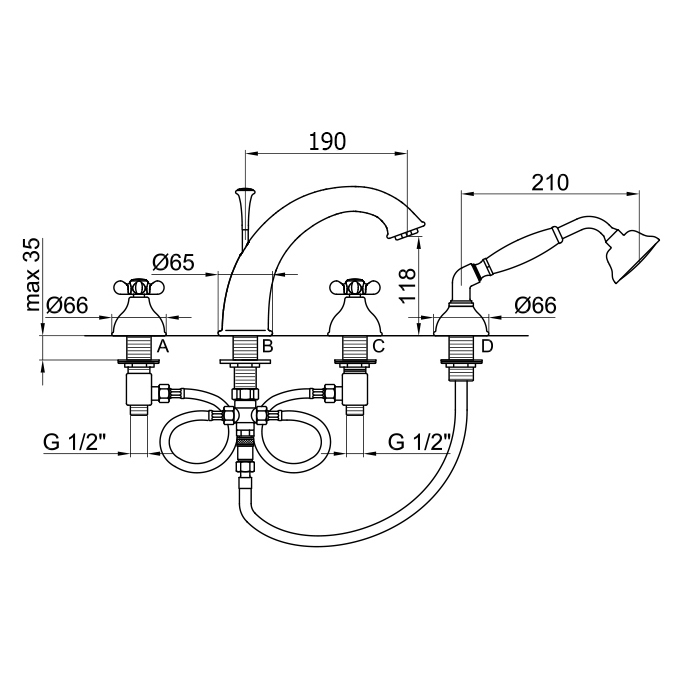 OT730101010 Смеситель для ванны с душем Webert Ottocento - Вид №1