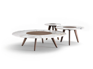 Круглый журнальный столик из грецкого ореха с мраморной столешницей