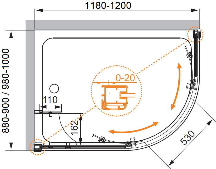 Душевой уголок CEZARES ANIMA-W-RH-2-120/100-C-Cr-R - Вид №4