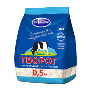 Творог 0,5% обезжиренный рассыпчатый Экомилк 350 г БЗМЖ