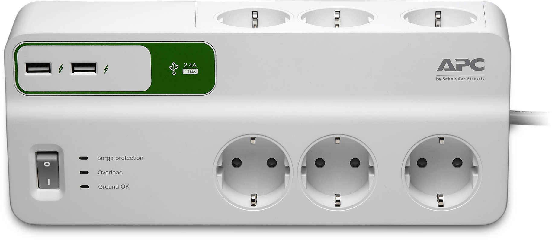 PM6U-RS Essential surgearrest 6 outlets with 5v, 2.4a 2 port usb charger, 230v russia, 2m, 10a APC Santreyd 