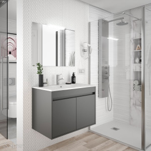 84981 SALGAR Комплект мебели для ванной NOJA 800 2 двери СЕРЫЙ МАТОВЫЙ + Раковина + Зеркало + Свет Мэтт Грей