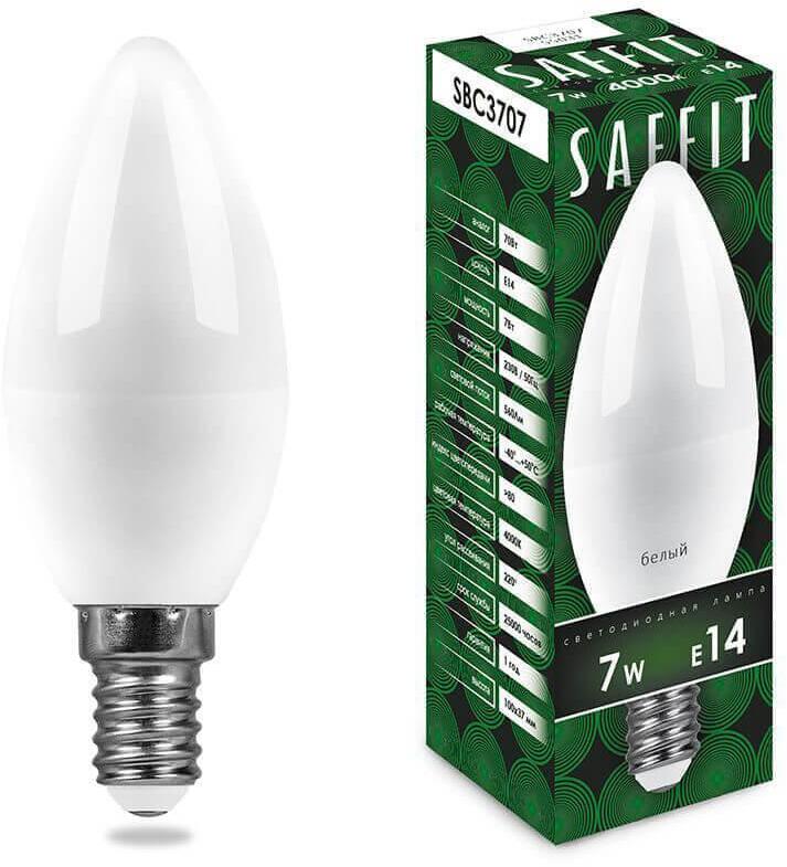55031 Лампа светодиодная E14 7W 4000K Свеча Матовая SBC3707 Saffit