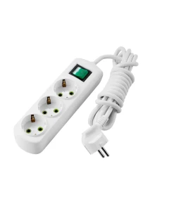 LETITIA Удлинитель с заземлением 3 входа 3 метра с выключателем белый