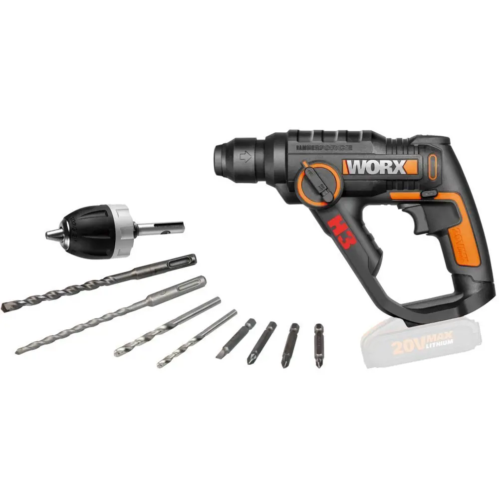 Перфоратор аккумуляторный SDS-plus Worx WX 390.9, 20 В Li-ion, 1.2 Дж, без АКБ STLM-2184764 - Вид №2