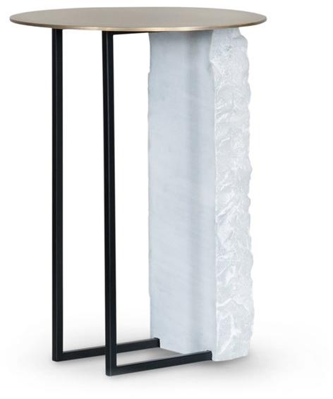 Greenapple Круглый журнальный столик из мрамора бардиглио и латуни Perfect raw G703134  - Вид №2