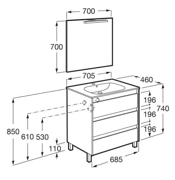 Деревянный напольный умывальник с зеркалом Roca Tenet ARCH-00150422 - Вид №10