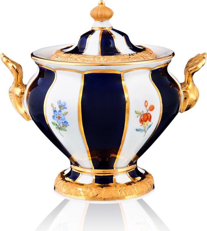 84074 Meissen Сахарница 10,5см "Форма - Икс" (россыпь цветов, кобальт) Фарфор 