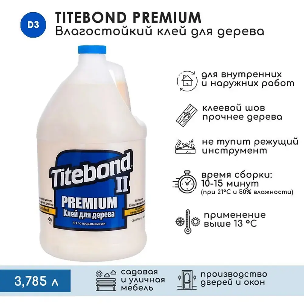 90809137 Клей столярный Titebond Premium II Wood Glue 3.78 л STLM-0392067