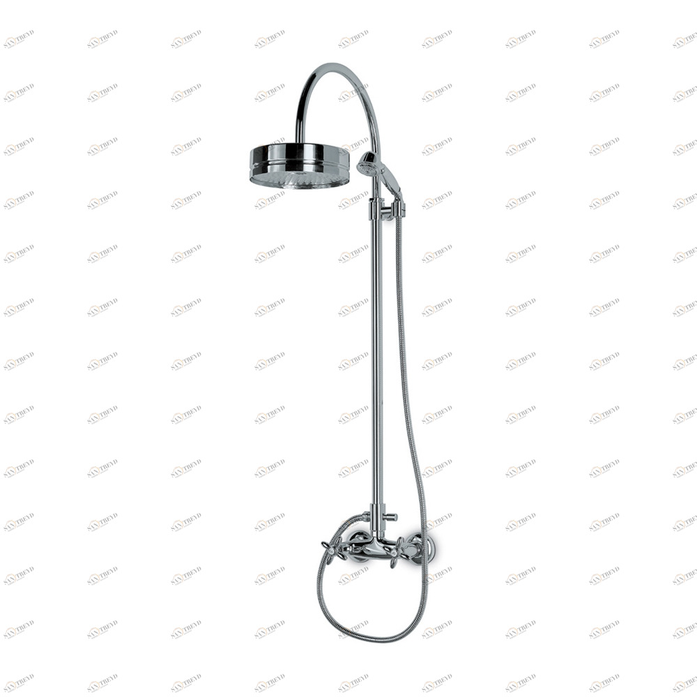 Душевая стойка с открытой группой, укомплектованная переключателем, латунным верхним душем и латунным одноструйным ручным душем. ANTEA NEWFORM Италия 9154