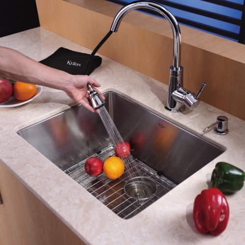 KHU101-23-KPF2220SN-KSD33BN Накладная раковина на столешницу  прямоугольная Krausru  - Вид №4