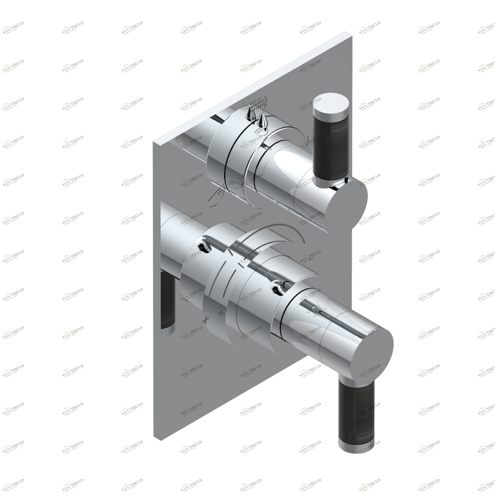G5D-5600BE Ручки регулировки для термостата THG с переключателем на 3 выхода арт.5600AE Thg-paris Anoa с чёрными роговыми вставками Хром G5D 5600BE  A02 CAT.A