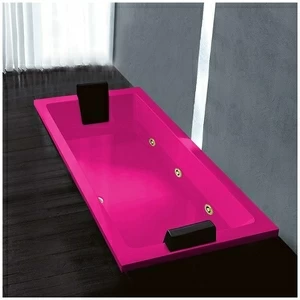 Ванна Gruppo treesse Quadra 180 V0787-SX-RZ розовая с золотой фурнитурой и гидромассажем прямоугольная встроенная левая