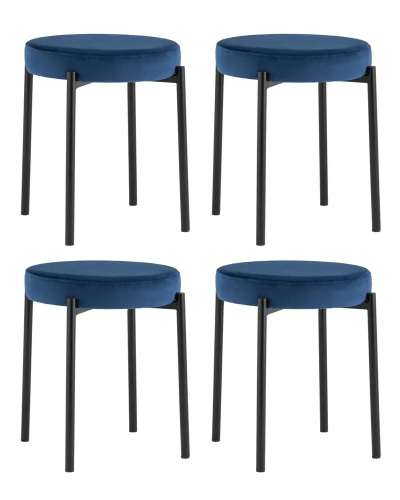 90789778 Комплект 4 табурета Stool group Рио 47x46x47 см велюр цвет синий STLM-0865676