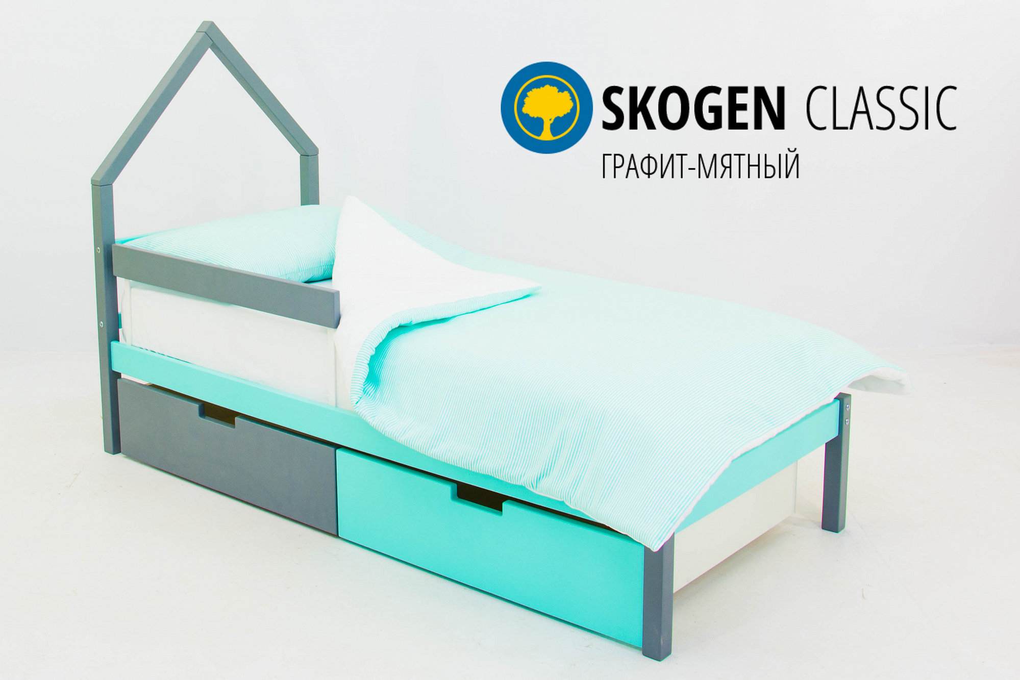 Детская кровать-домик мини Svogen графит, мятная БЕЛЬМАРКО  326851 Голубой;серый Santreyd  - Вид №1