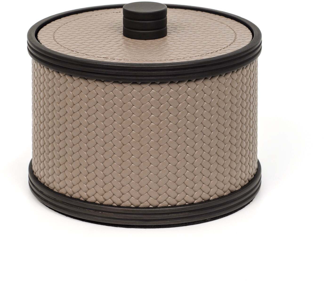 Держатель для ватных дисков Carol - Ø 11,5XH8 см / хромированная металлическая отделка / зерненая кожа серо-коричневый