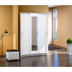 92015325 Трехдверный шкаф Столплит с зеркалом и 2 штангами 132x200x59 см с полками ЛДСП цвет белый STLM-1384628