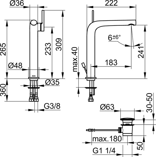 51502130002 Однорычажный смеситель для умывальника 240 KEUCO Edition 400 - Вид №2