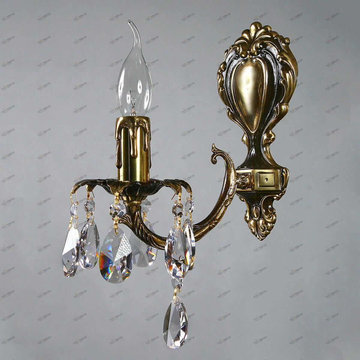 Бра светодиодное хрустальное бронзовое Benisa 2226/1 PB Tear Drop AMBIENTE СВЕЧА 00-3927905 Бронза;прозрачный 