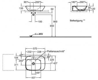 121655000 Подвесная раковина настенная прямоугольная Keramag  - Вид №1