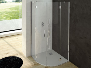 Алюминиевая и стеклянная полукруглая угловая душевая кабина с распашной дверью