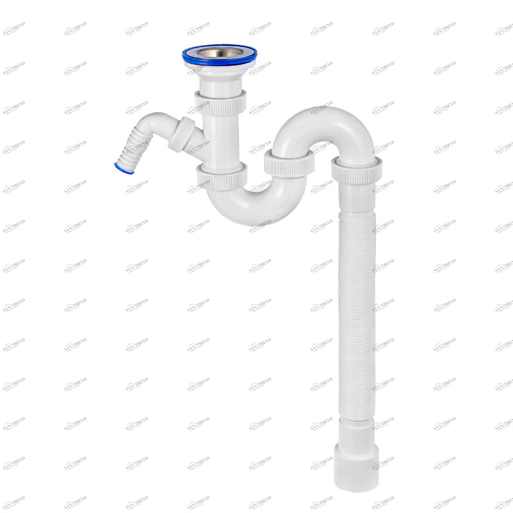 Сифон "Трубный"(30980698) S-обр.прямот.с нер.ч.70мм,отв.для СМ перел.и гофротрубой L.800mm?"- ?40/50 30980698 Santreyd 
