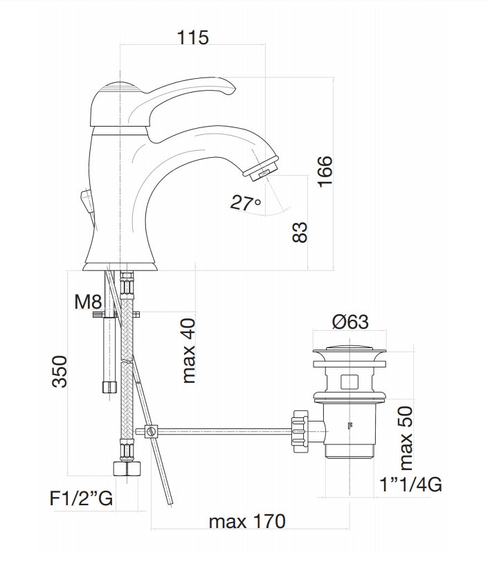 47OO5221 Смеситель на раковину , золото Fiore JAFAR  - Вид №2