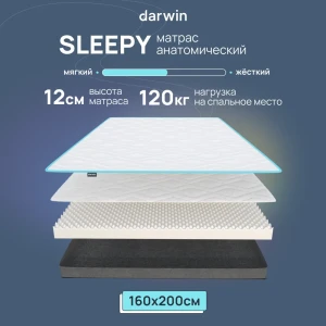 91594870 Матрас Darwin Sleepy 160x200x12 см беспружинный, двуспальный STLM-1046382