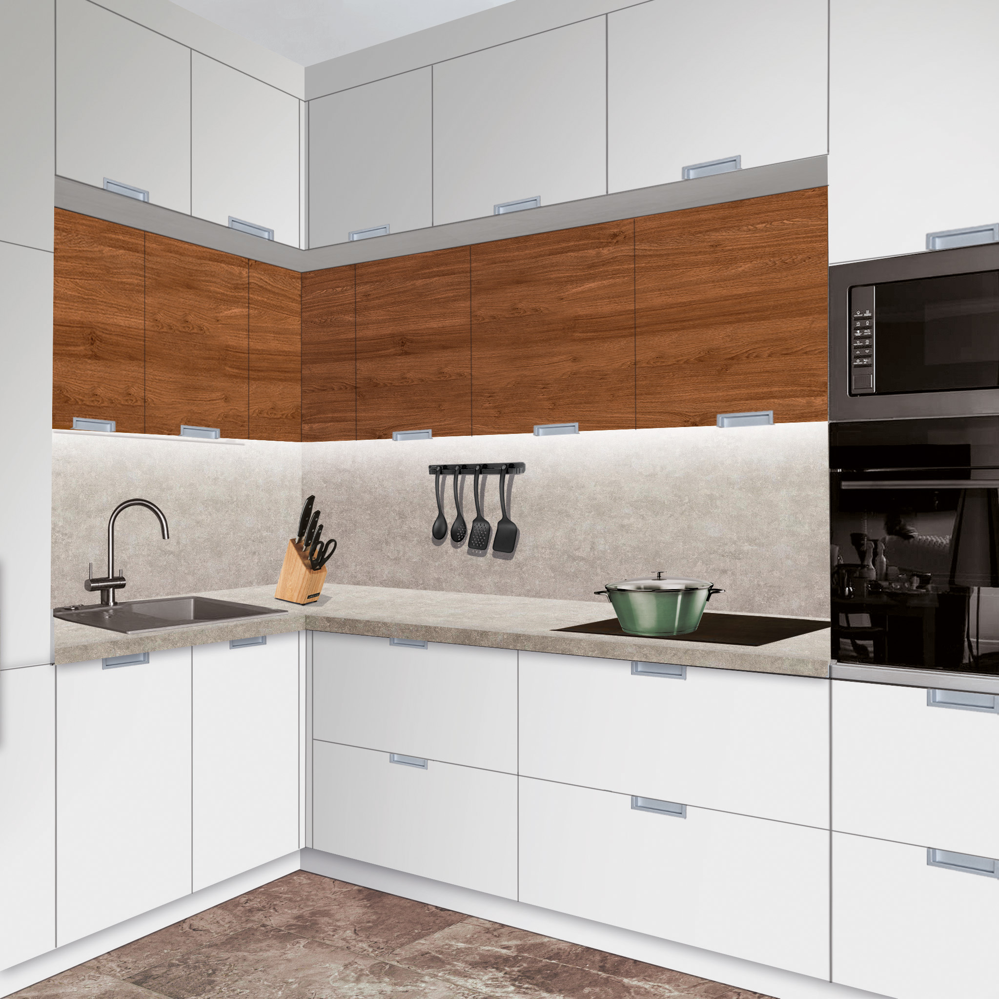 Кухонные гарнитуры ТЕТРИС Белый акцент SIDAK SIST744-13900