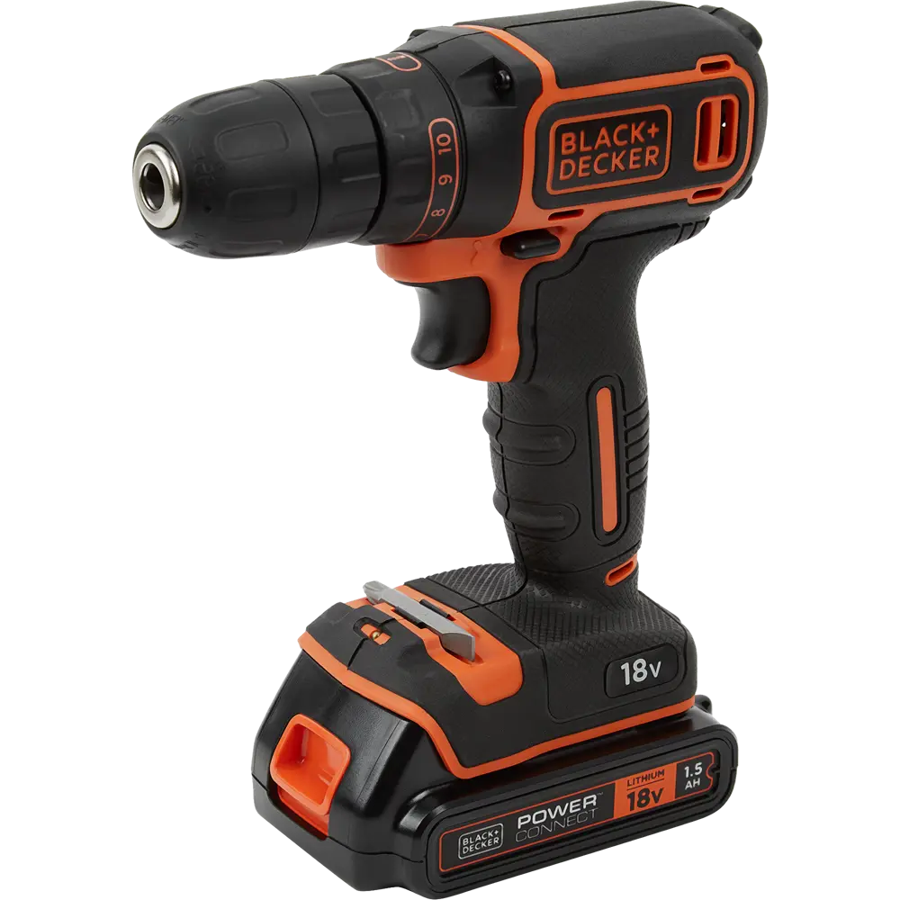 Дрель-шуруповёрт Black&Decker BDCDC18KB-QW, 18В Li-Ion 2x1.5Ач BLACK + DECKER STLM-2003175