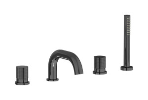 Смеситель на бортик ванной на 4 отверстий с дивертером и душевым гарнитуром. WE ARE IB ga396cf Black Chrome Gatsby