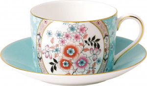 10671653 Wedgwood Чашка чайная с блюдцем Wedgwood Вандерласт Камелия 150мл Фарфор костяной