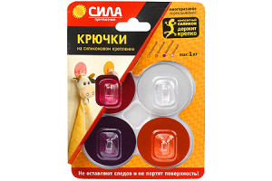 15501061 Крючки на силиконовом креплении 5 мм, набор GIRL, до 1 кг, 4 шт. Б0002525 СИЛА