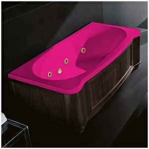 Ванна Gruppo treesse New Classic Young STD-V6747-DX-WV-RZ розовая с золотой фурнитурой и гидромассажем прямоугольная правая деревянная панель венге
