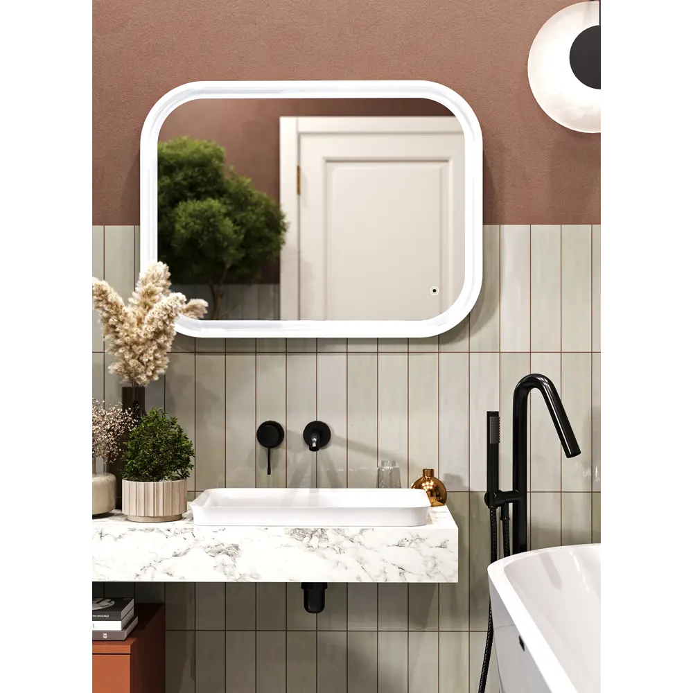 Зеркало для ванной Omega Glass Океан SD56 с подсветкой 80x60 см прямоугольное STLM-2152513