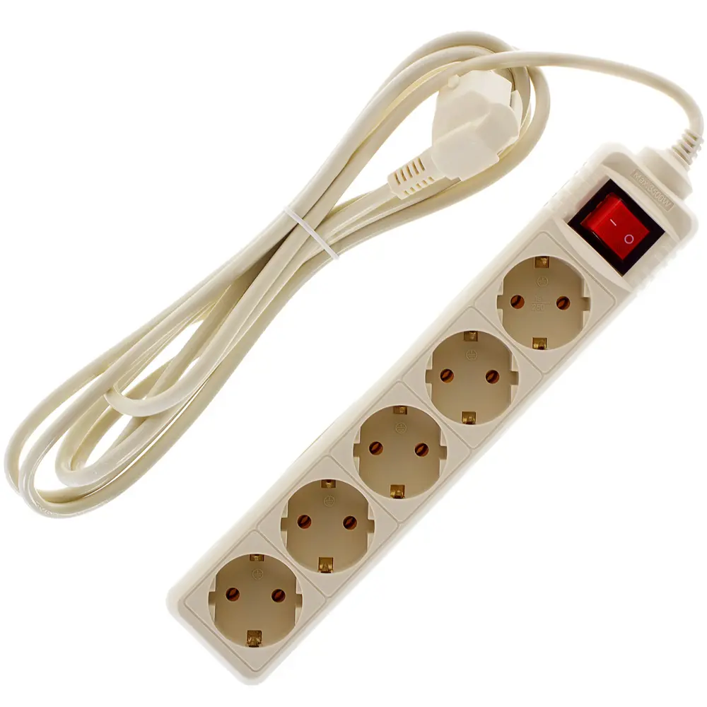 Удлинитель с заземлением 5 розеток 3 м 3500 Вт выключатель цвет бежевый SKYBEAM STLM-2082590 - Вид №1