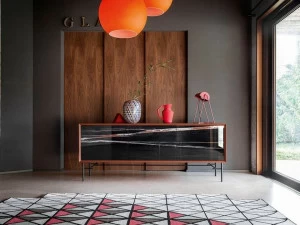 Devina Nais Комод из стекла под дерево и мрамор с распашными дверцами